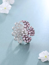 Dual Tone Floral American Diamond Studded Adjustable Ring