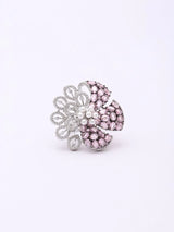 Dual Tone Floral American Diamond Studded Adjustable Ring