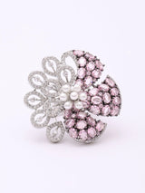 Dual Tone Floral American Diamond Studded Adjustable Ring