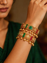 Temple Kundan Sterling Silver Openable Bangles Pair