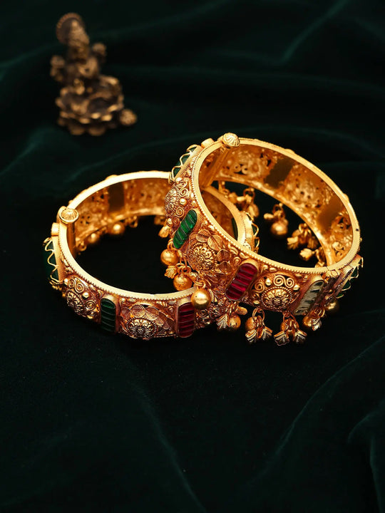 Temple Kundan Sterling Silver Openable Bangles Pair