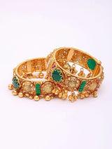 Temple Kundan Sterling Silver Openable Bangles Pair