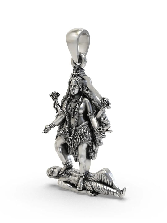 Mahakali Standing Over Shiva Sterling Silver Pendant