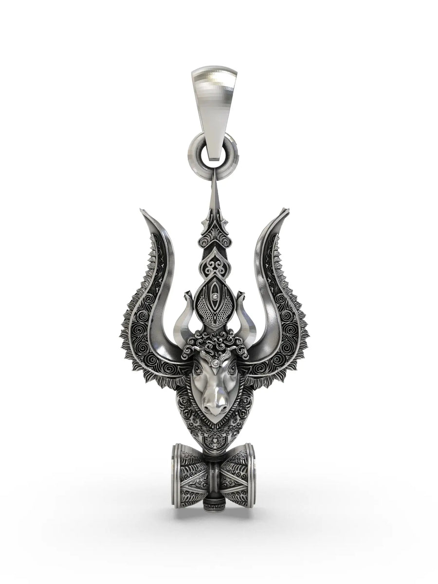Trishul Nandi and Damru Sterling Silver Pendant