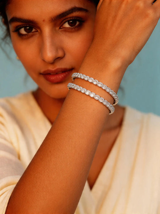Stone Studded Sterling Silver Bangles Pair