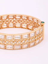 Geometric Polki Style Brass Bangles with Baguette Stones (Pair)