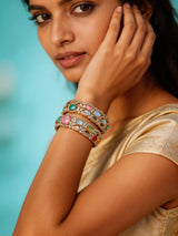 Crystal and Multicolour Stone Studded Openable Bangles (Pair)