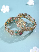 Crystal and Multicolour Stone Studded Openable Bangles (Pair)