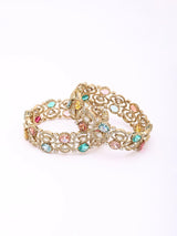 Crystal and Multicolour Stone Studded Openable Bangles (Pair)