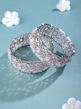 Pink Cubic Zirconia and Rose Crystal Brass Bangles (Pair)