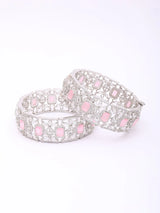 Pink Cubic Zirconia and Rose Crystal Brass Bangles (Pair)