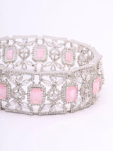 Pink Cubic Zirconia and Rose Crystal Brass Bangles (Pair)