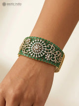 Floral American Diamond Studded Brass Cuff Bracelet