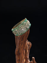 Floral American Diamond Studded Brass Cuff Bracelet