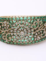 Floral American Diamond Studded Brass Cuff Bracelet