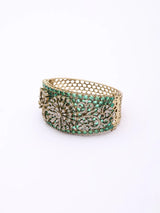Floral American Diamond Studded Brass Cuff Bracelet