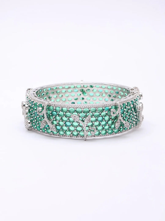 Emerald Green Zircon Openable Brass Cuff Bangle