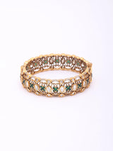 Mughal Openable Polki and Green Stone Brass Bangles Pair