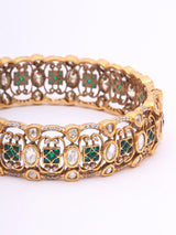 Mughal Openable Polki and Green Stone Brass Bangles Pair