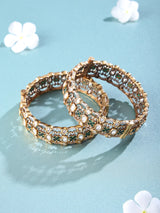 Mughal Openable Polki and Green Stone Brass Bangles Pair