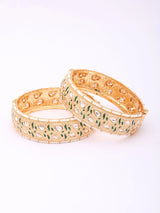 Meenakari and Polki Openable Bangles with Pearl Border (Pair)