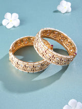 Meenakari and Polki Openable Bangles with Pearl Border (Pair)