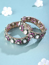 Polki and Pink Stone Antique Brass Openable Bangles (Pair)