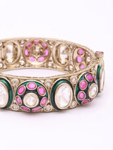 Polki and Pink Stone Antique Brass Openable Bangles (Pair)