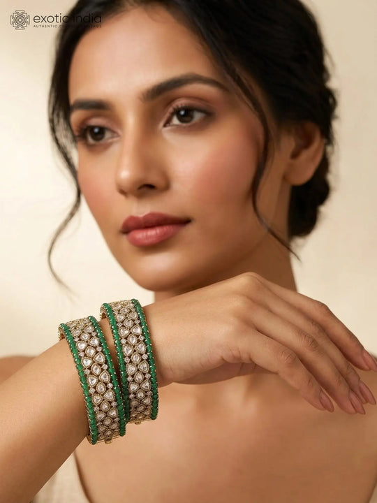 Pink Polki Stone Studded Rajwadi Openable Bangles (Pair)