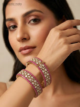 Pink Polki Stone Studded Rajwadi Openable Bangles (Pair)