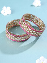 Pink Polki Stone Studded Rajwadi Openable Bangles (Pair)
