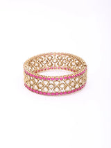 Pink Polki Stone Studded Rajwadi Openable Bangles (Pair)