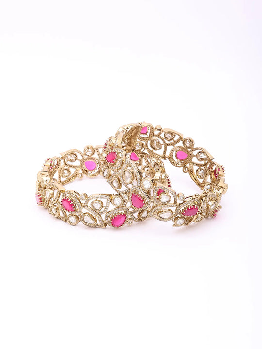 Kundan Vine Leaf Stone Studded Openable Brass Bangles (Pair)
