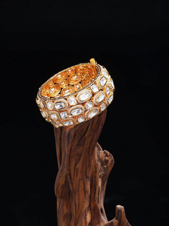 Oval Polki Stone Studded Openable Brass Kada Bangles
