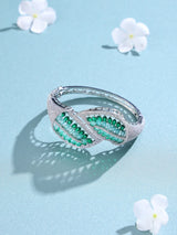 Crystal and Zircon Openable Brass Bracelet in Mint and Pink