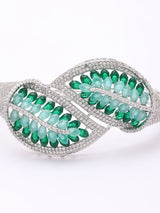 Crystal and Zircon Openable Brass Bracelet in Mint and Pink
