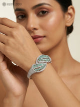 Crystal and Zircon Openable Brass Bracelet in Mint and Pink