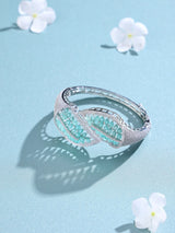 Crystal and Zircon Openable Brass Bracelet in Mint and Pink