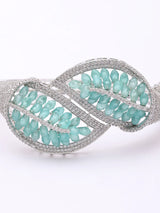 Crystal and Zircon Openable Brass Bracelet in Mint and Pink