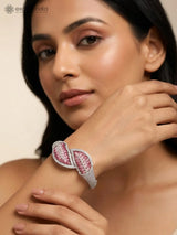 Crystal and Zircon Openable Brass Bracelet in Mint and Pink