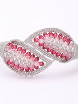 Crystal and Zircon Openable Brass Bracelet in Mint and Pink