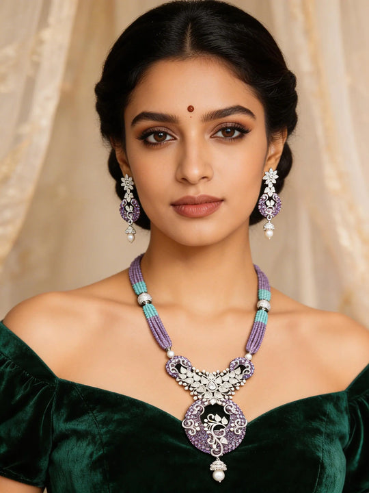 Pearl Drop Zircon and Beaded Multi Strand Necklace Set