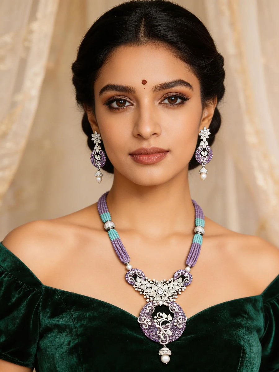 Pearl Drop Zircon and Beaded Multi Strand Necklace Set