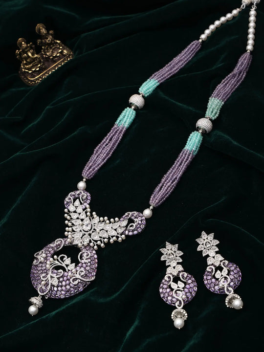 Pearl Drop Zircon and Beaded Multi Strand Necklace Set