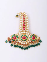 Polki Stone Groom Kalgi Brooch in Red and Green Brass
