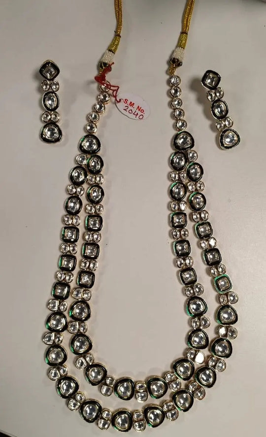 Antique Brass Long Necklace Set with Adjustable Dori