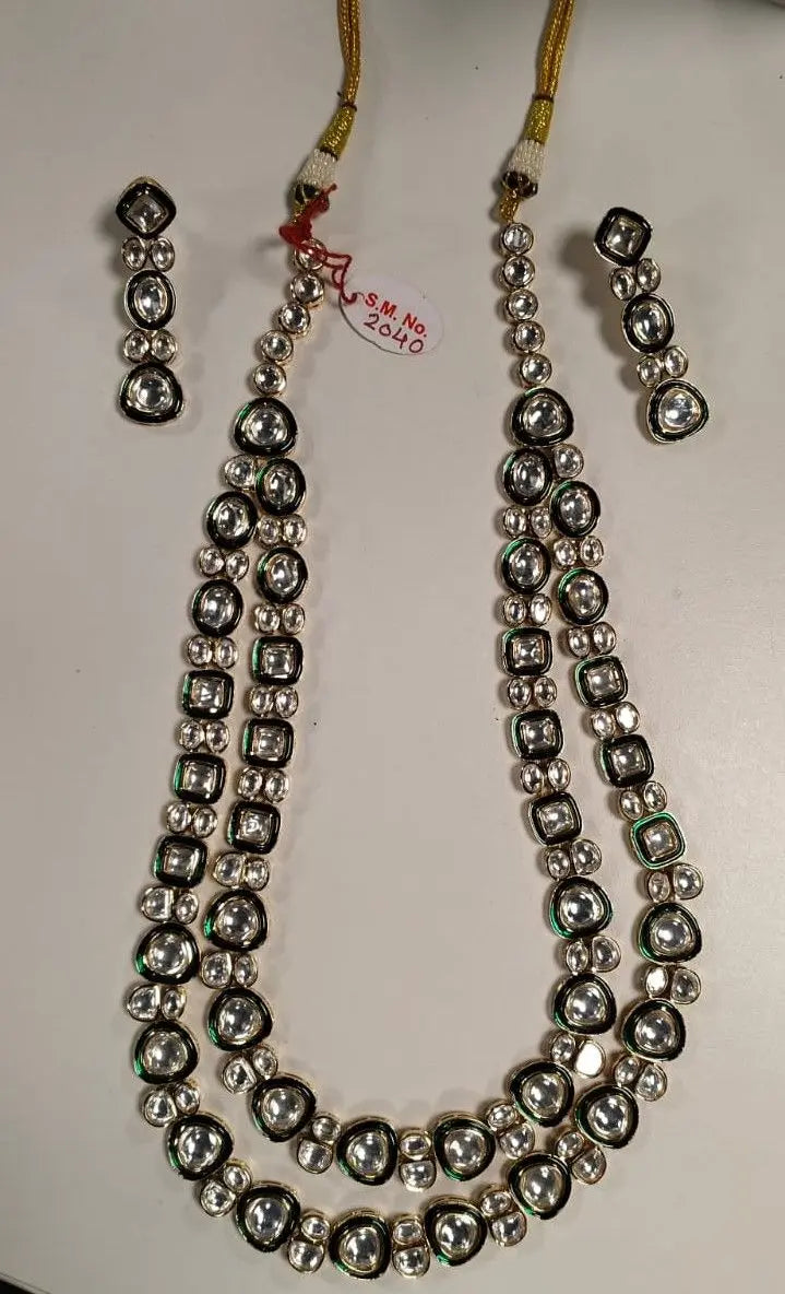 Antique Brass Long Necklace Set with Adjustable Dori
