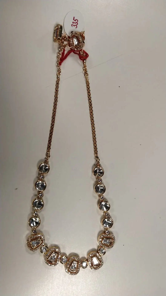 Geometric Stone Studded Brass Necklace and Earrings Set