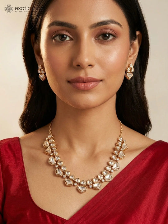 Polki Studded Brass Necklace and Earrings Set