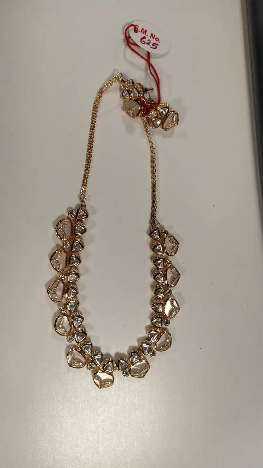 Polki Studded Brass Necklace and Earrings Set